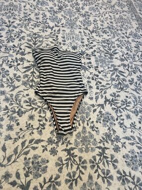 J Crew navy and white striped strapless XS swimsuit
